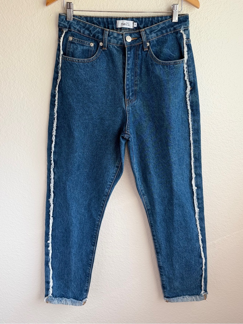 Rue21 Dark Blue Boyfriend Jeans with Frayed Side Trim